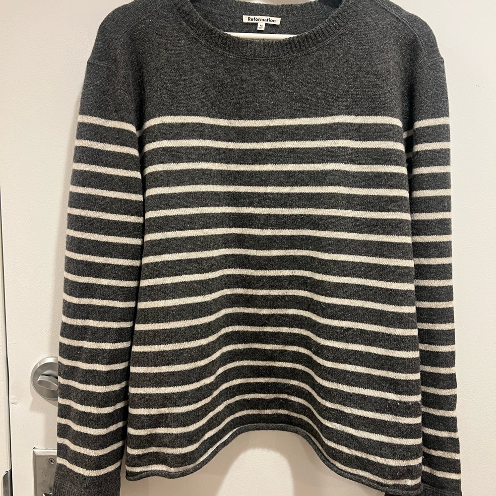 Reformation Cashmire Gray Striped Sweater